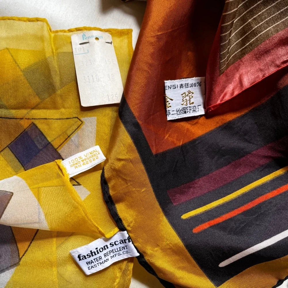 Vintage Mod Geometric Scarf Lot of 5 Silk‎ & Sheer Scarves 1970s